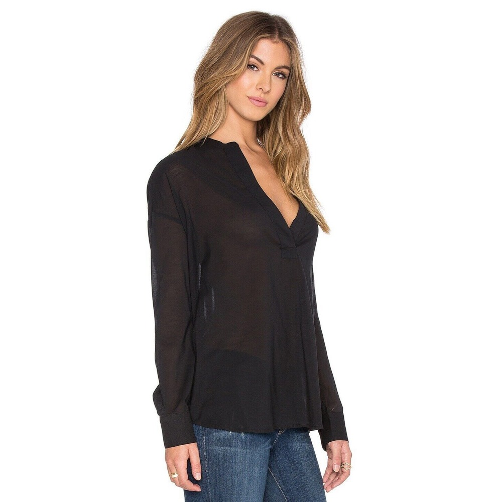 James Perse Cotton Silk Stretch Pullover Tunic Top Semi Sheer Blouse 1 US Small - Picture 9 of 9